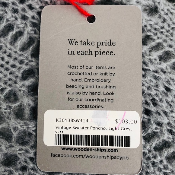 Wooden Ships Vintage Sweater Poncho Gray S/M NWT - Picture 7 of 7